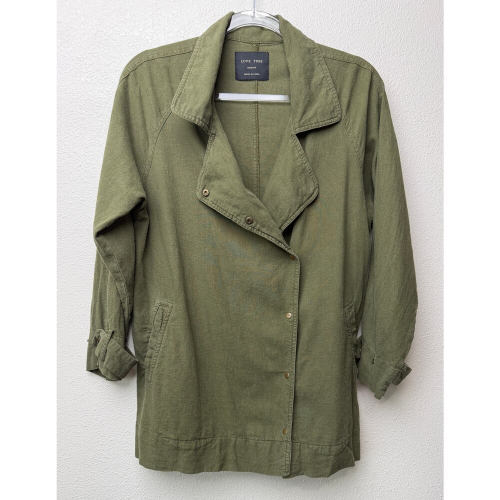 Love Tree Olive Linen Blend Moto Jacket Women's M - Picture 7 of 15